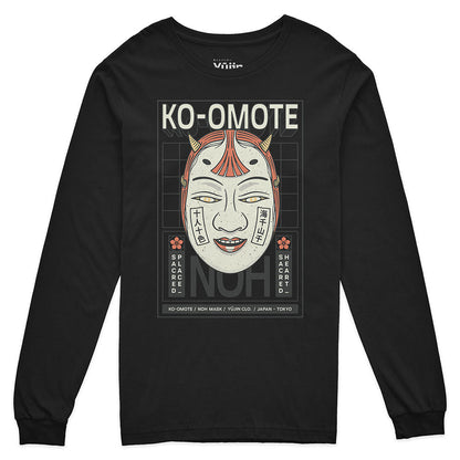 Yūjin Clothing Ko-Omote long sleeve T-shirt in black, featuring a comfortable fit and minimalist design, displayed on a hanger.