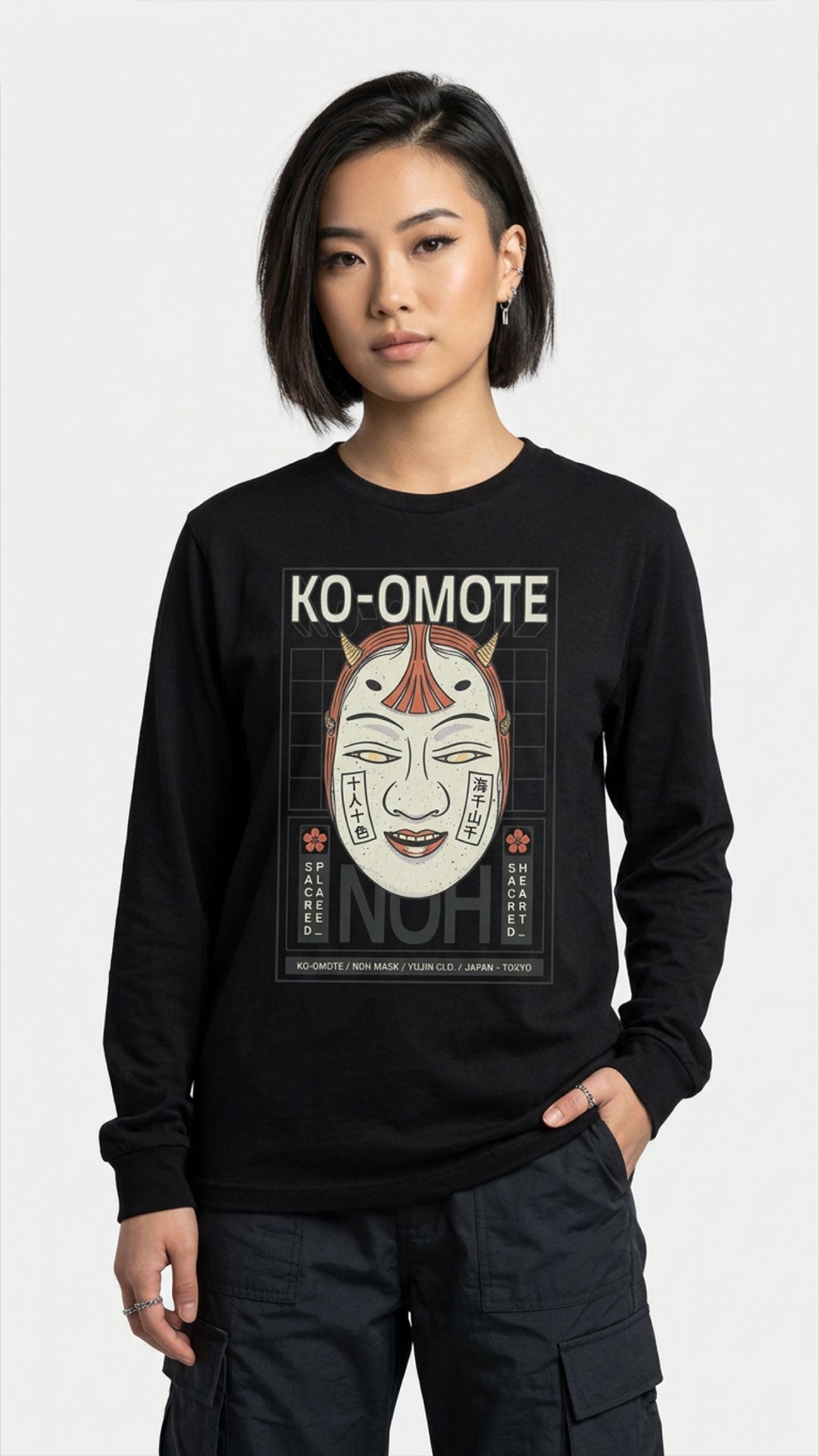Yūjin Clothing Ko-Omote long sleeve T-shirt in black with subtle branding, crew neck, and a relaxed, comfortable fit.