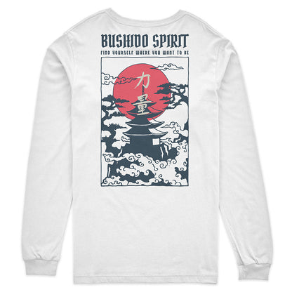 Yūjin Clothing Bushido long sleeve T-shirt featuring a Japanese-inspired design and comfortable fabric, casual wear for men.