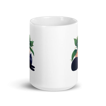 Yūjin Clothing Chilling Cat Mug featuring a playful cat design, ceramic mug perfect for coffee or tea enjoyment.