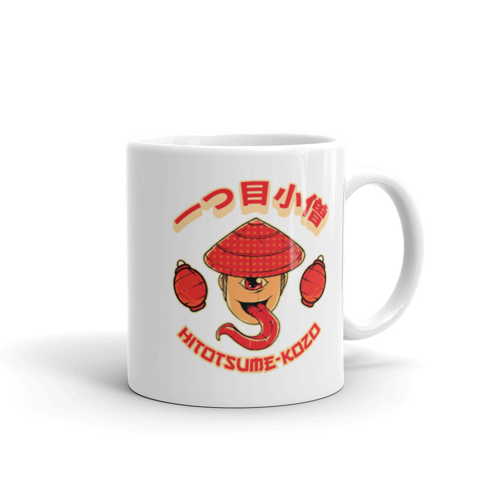 Yūjin Clothing Hitotsume-Kozō Mug featuring a traditional Japanese character design, ceramic mug with detailed artwork.