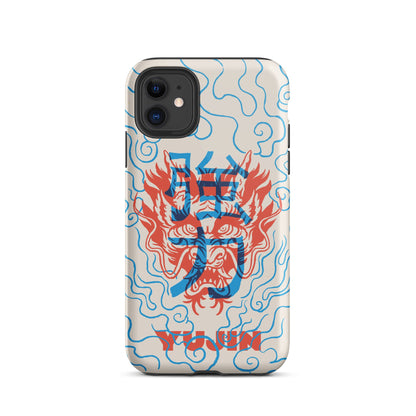 Dragon Vibe Tough iPhone case by Yūjin Clothing featuring a vibrant dragon design and durable protective material.