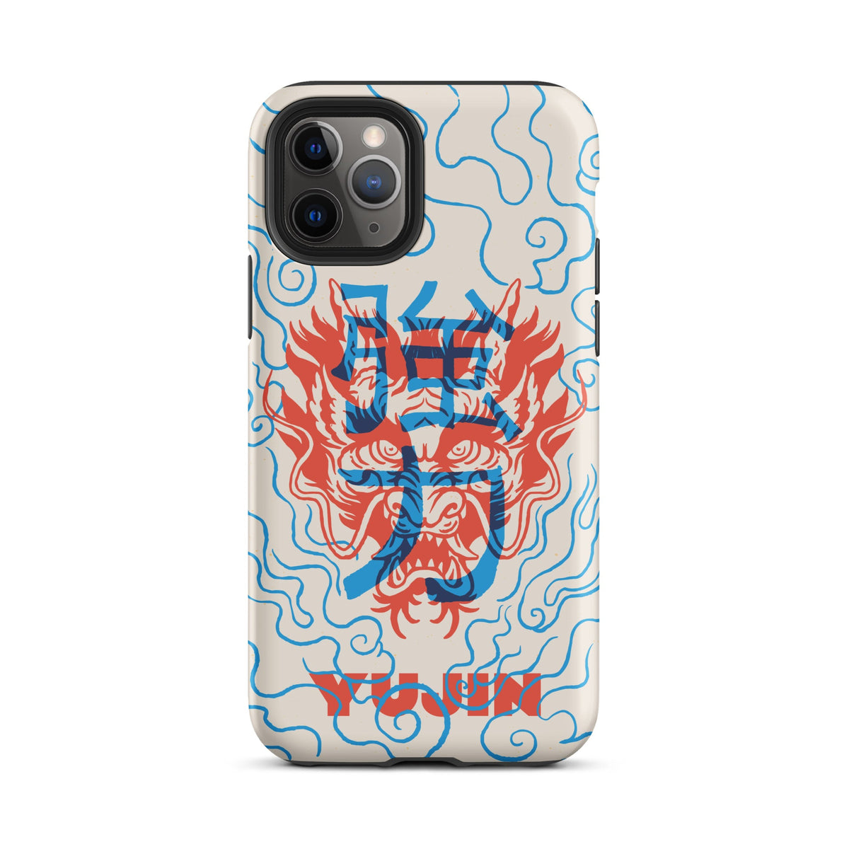 Dragon Vibe Tough iPhone Case by Yūjin Clothing, rugged phone case with dragon design protecting an iPhone.