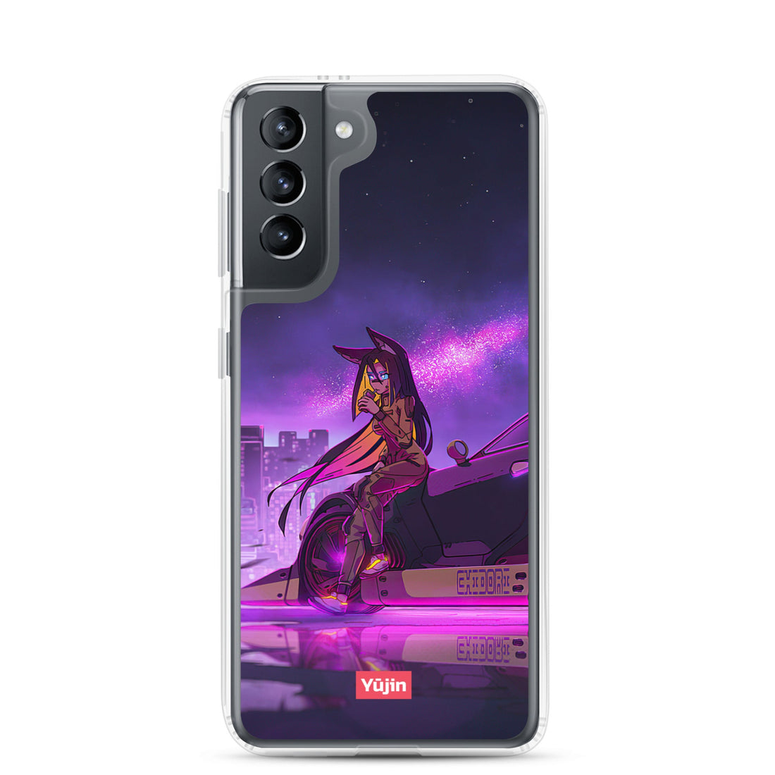 Cyber Girl Samsung phone case by Yūjin Clothing featuring a vibrant cyber-inspired design with bold colors and intricate patterns.