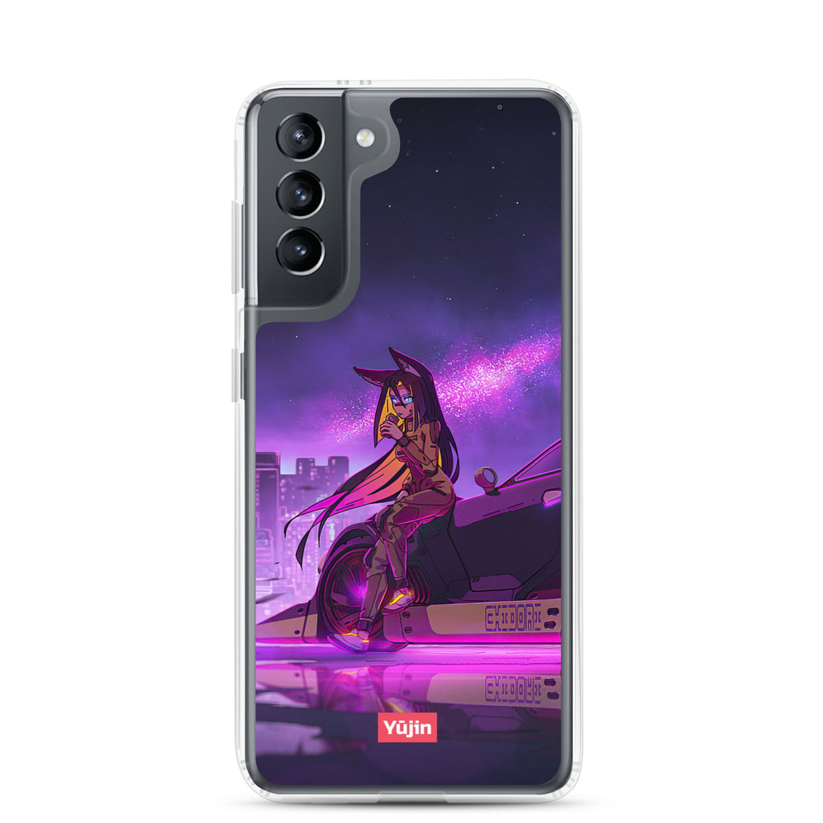 Cyber Girl Samsung phone case by Yūjin Clothing featuring a vibrant cyber-inspired design with bold colors and intricate patterns.