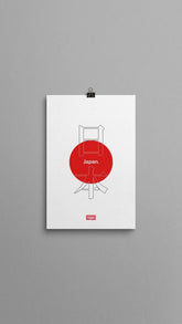 Japan poster featuring traditional Japanese artwork, with vibrant colors and cultural symbols, by Yūjin Clothing.