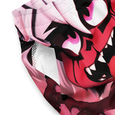 Yūjin Clothing Good vs Evil short swim trunks featuring bold, contrasting designs for beach or poolwear.