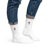 Yūjin Clothing Japanese Clouds socks featuring a soft fabric with a cloud pattern design in white and blue tones.