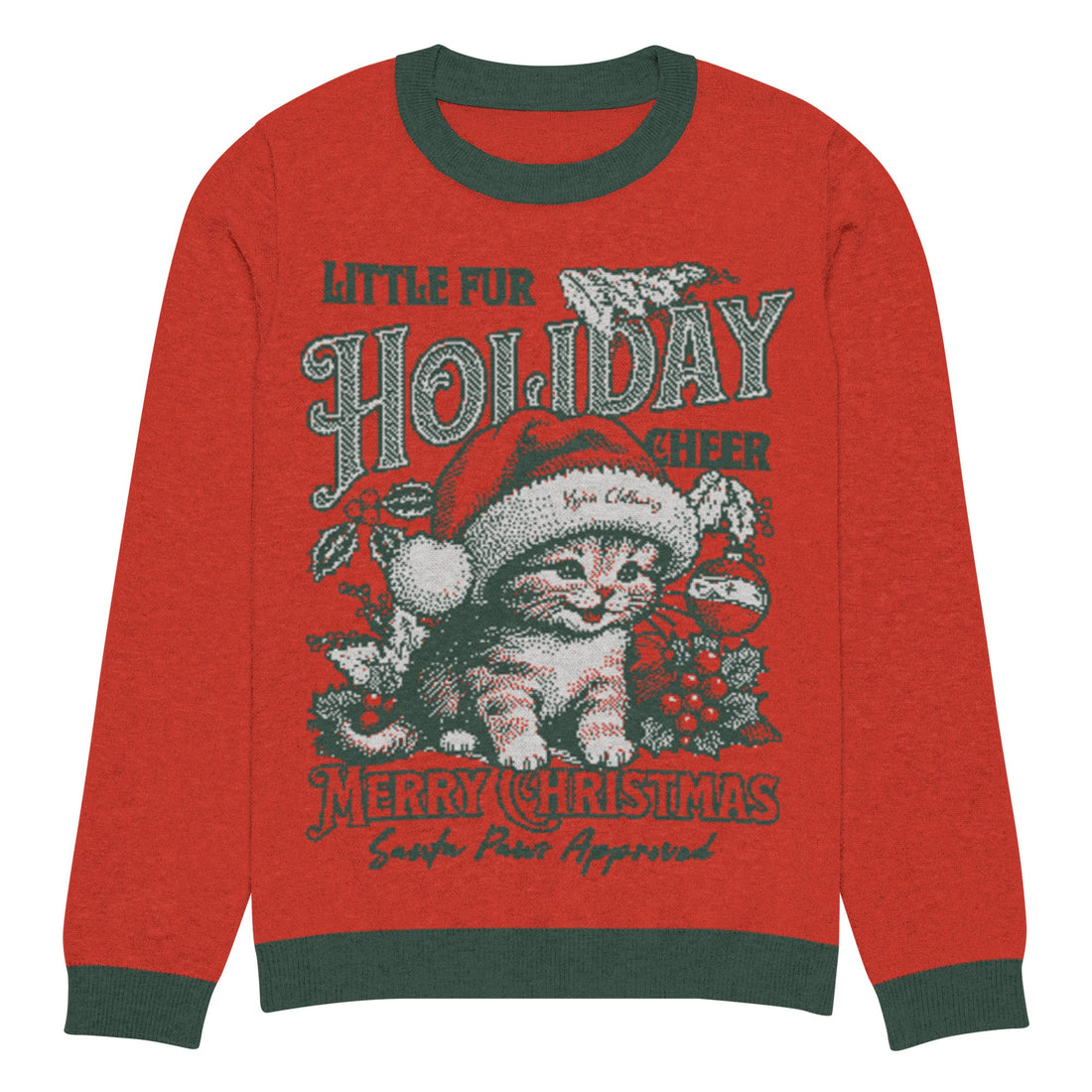 Yūjin Clothing Holiday Cheer cat sweatshirt showing a cozy, festive design with a cheerful cat print on soft fabric.