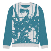 Yūjin Clothing Future Warrior knitted sweatshirt featuring a bold graphic design and comfortable fit, ideal for casual wear.