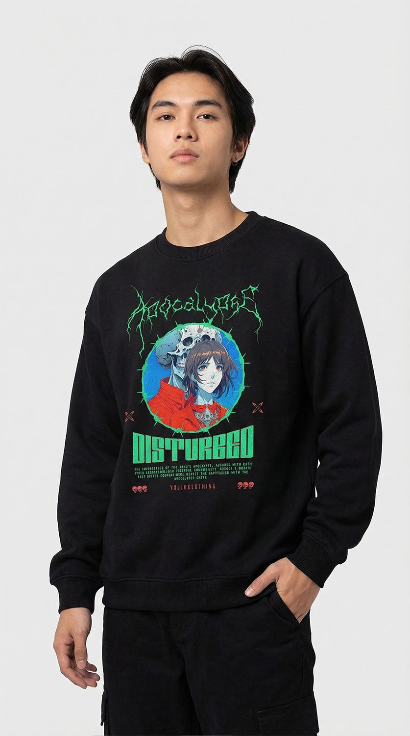 Yūjin Clothing Apocalypse sweatshirt featuring a dark, graphic design with a comfortable fit and casual style.