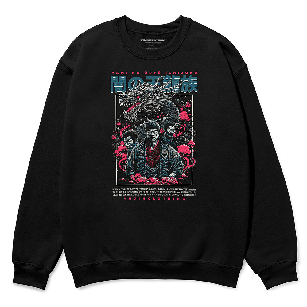 Yūjin Clothing Dragon Clan sweatshirt featuring a detailed dragon graphic on soft, comfortable fabric for a stylish casual look.