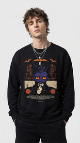 Yūjin Clothing Ethereal Shadows cat sweatshirt featuring a dark, mystical design with a cozy fit and soft fabric for casual wear.