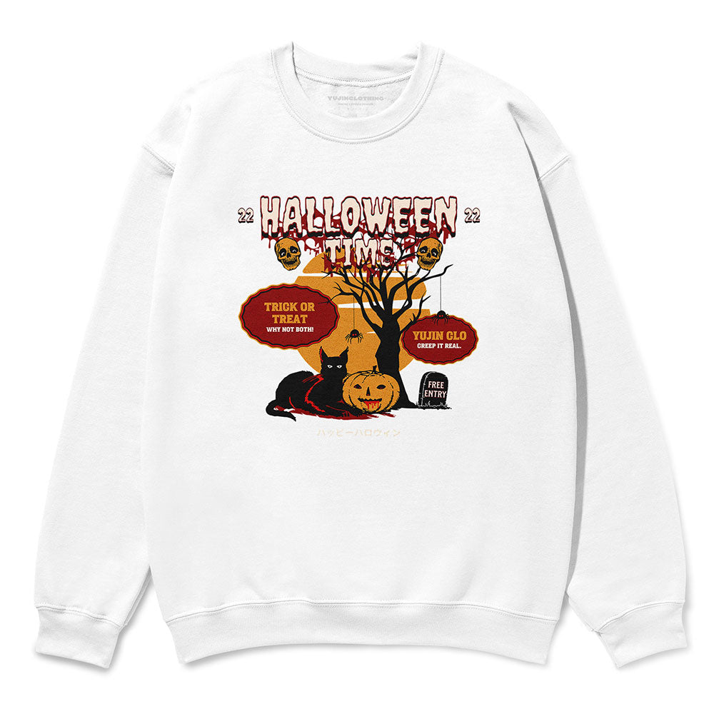 Yūjin Clothing Halloween Time sweatshirt featuring festive Halloween-themed design in soft fabric for comfortable wear