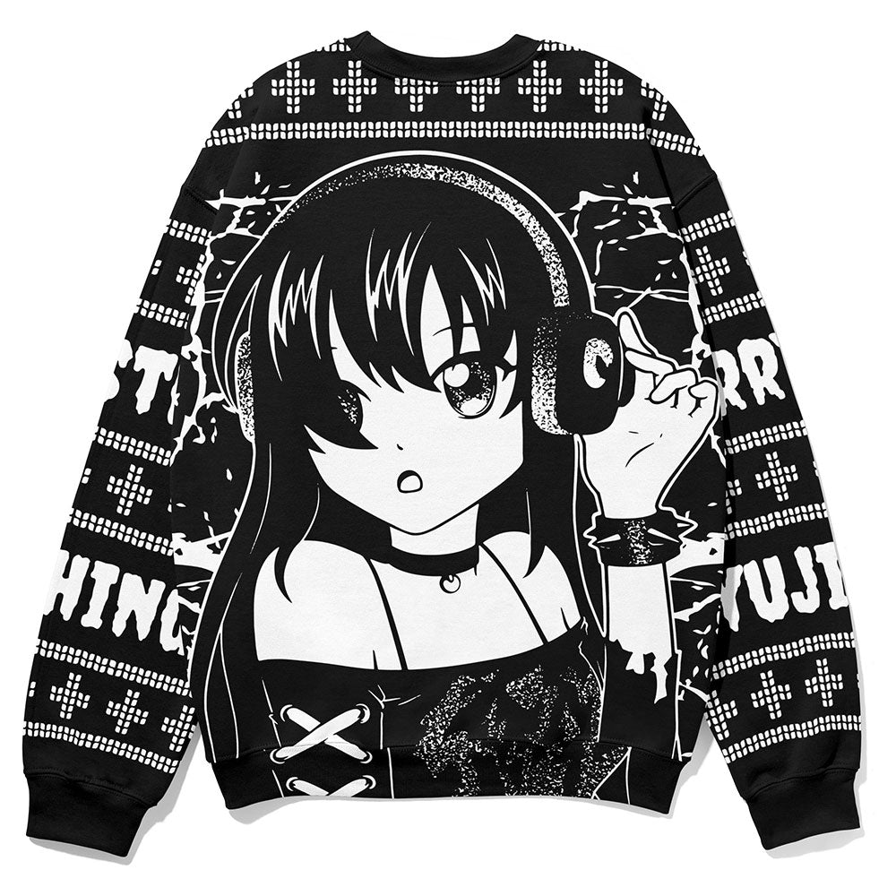 Dark Christmas Ugly Sweatshirt by Yūjin Clothing featuring festive holiday-themed design and cozy fabric, ideal for holiday celebrations.