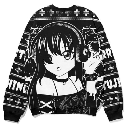 Dark Christmas Ugly Sweatshirt by Yūjin Clothing featuring festive holiday-themed design and cozy fabric, ideal for holiday celebrations.