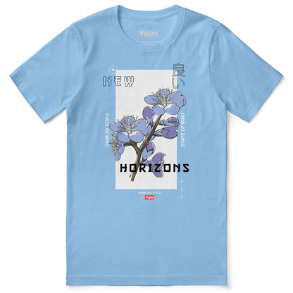 Yūjin Clothing Horizons T-Shirt featuring a colorful graphic design, casual fit, and comfortable fabric on a plain background.