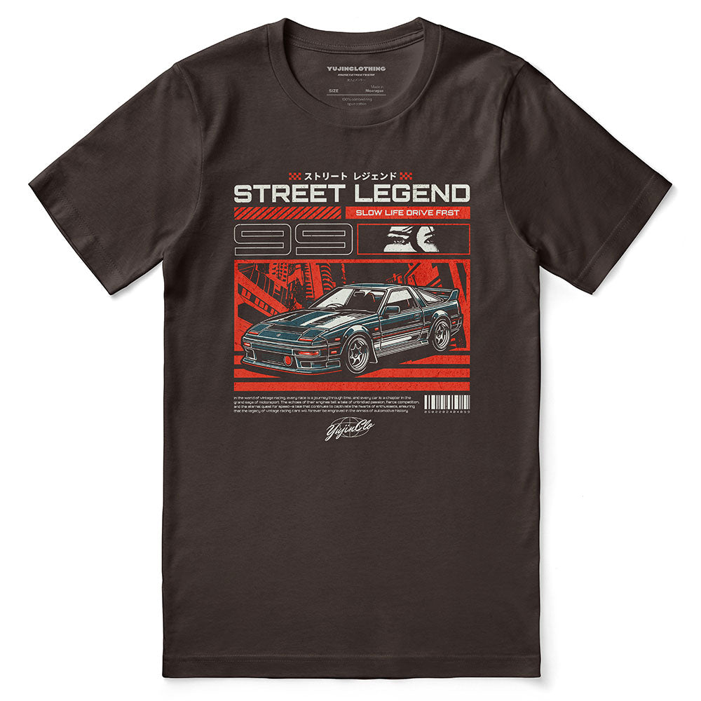Yūjin Clothing Drive Fast Car T-Shirt featuring a graphic print of a sleek racing car on soft cotton fabric.