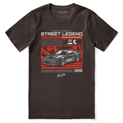 Yūjin Clothing Drive Fast Car T-Shirt featuring a graphic print of a sleek racing car on soft cotton fabric.