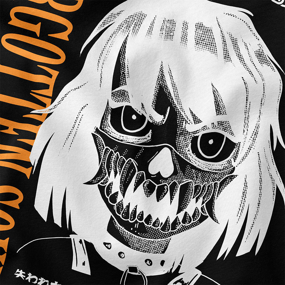 Black Forgotten Soul T-Shirt by Yūjin Clothing featuring a graphic design on the front, casual fit, and soft cotton fabric.