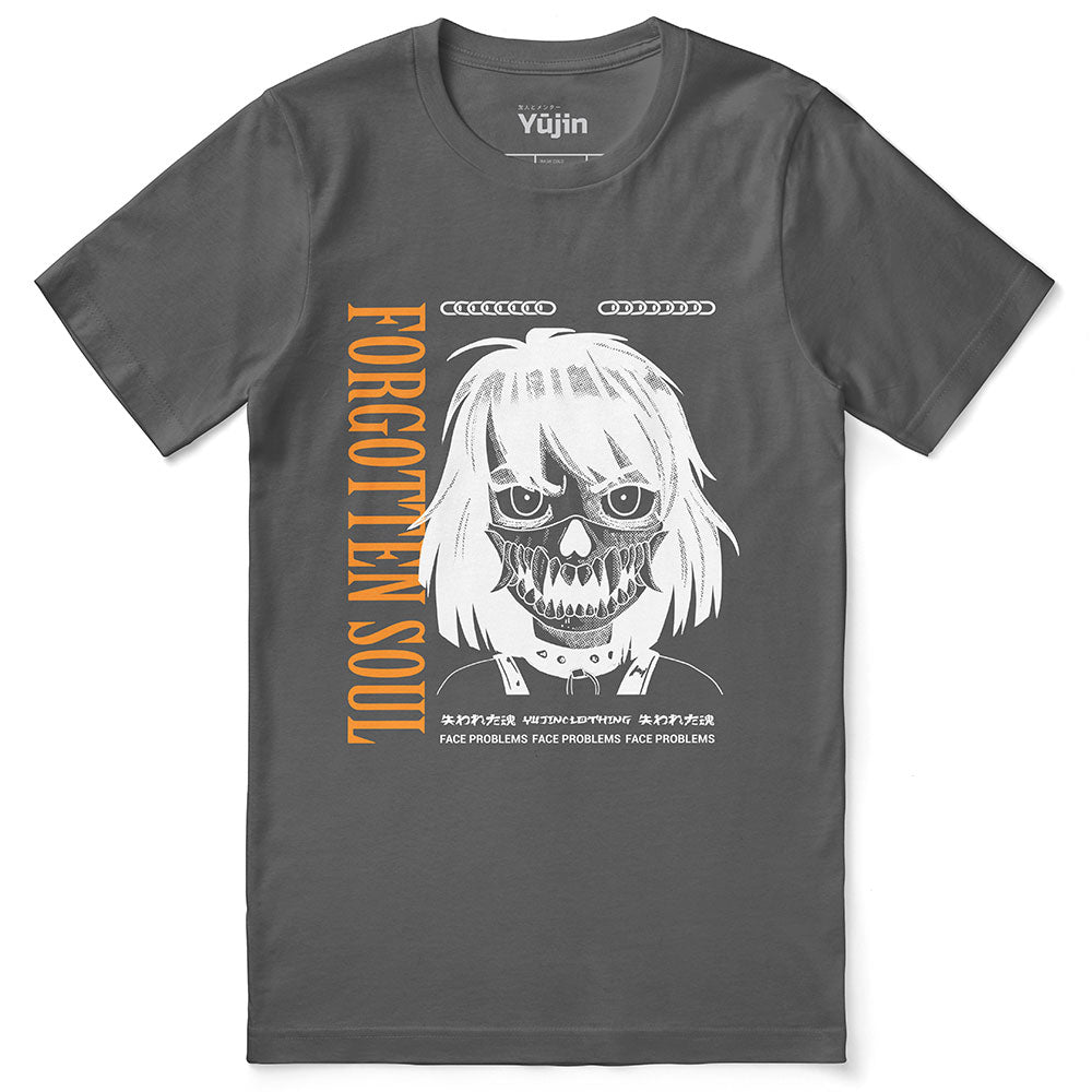 Yūjin Clothing Forgotten Soul T-Shirt featuring a graphic print of a mystical design on a black cotton T-shirt.