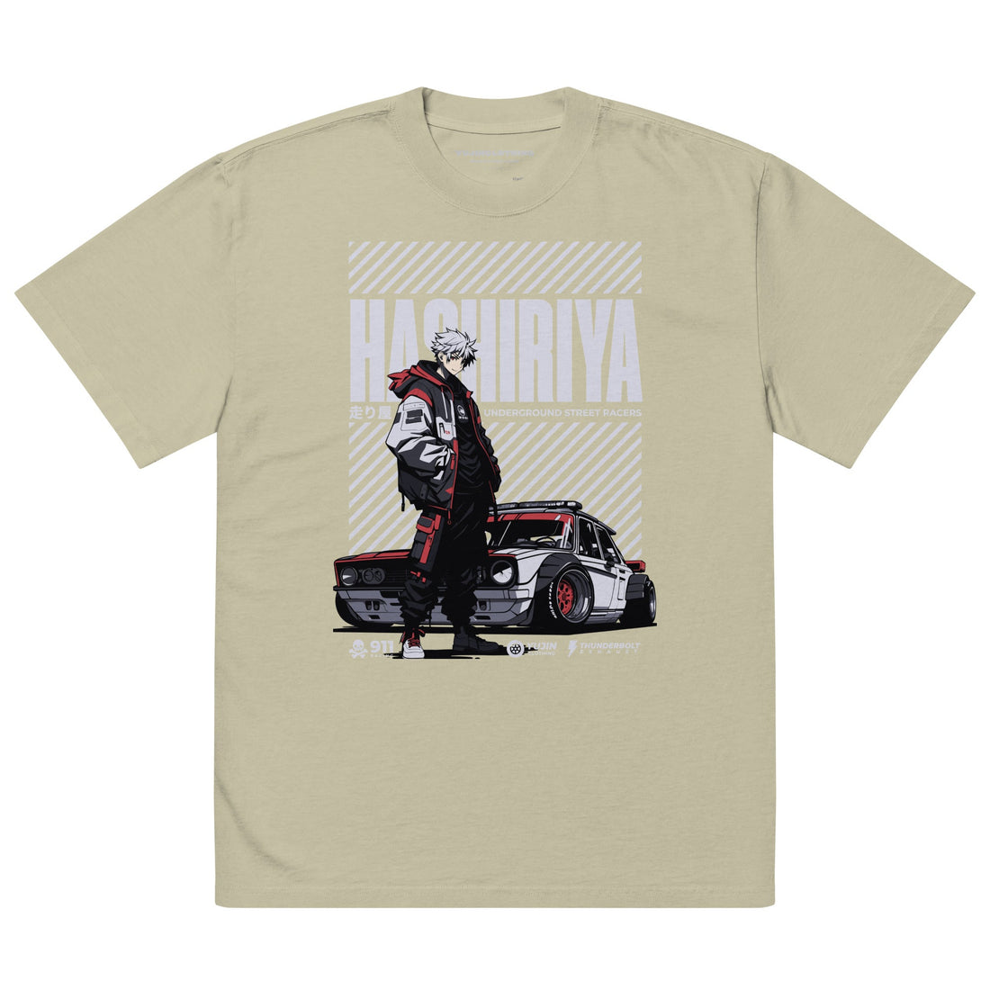 Yūjin Clothing Hashiriya oversized faded car T-shirt featuring a vintage automotive graphic on soft fabric.