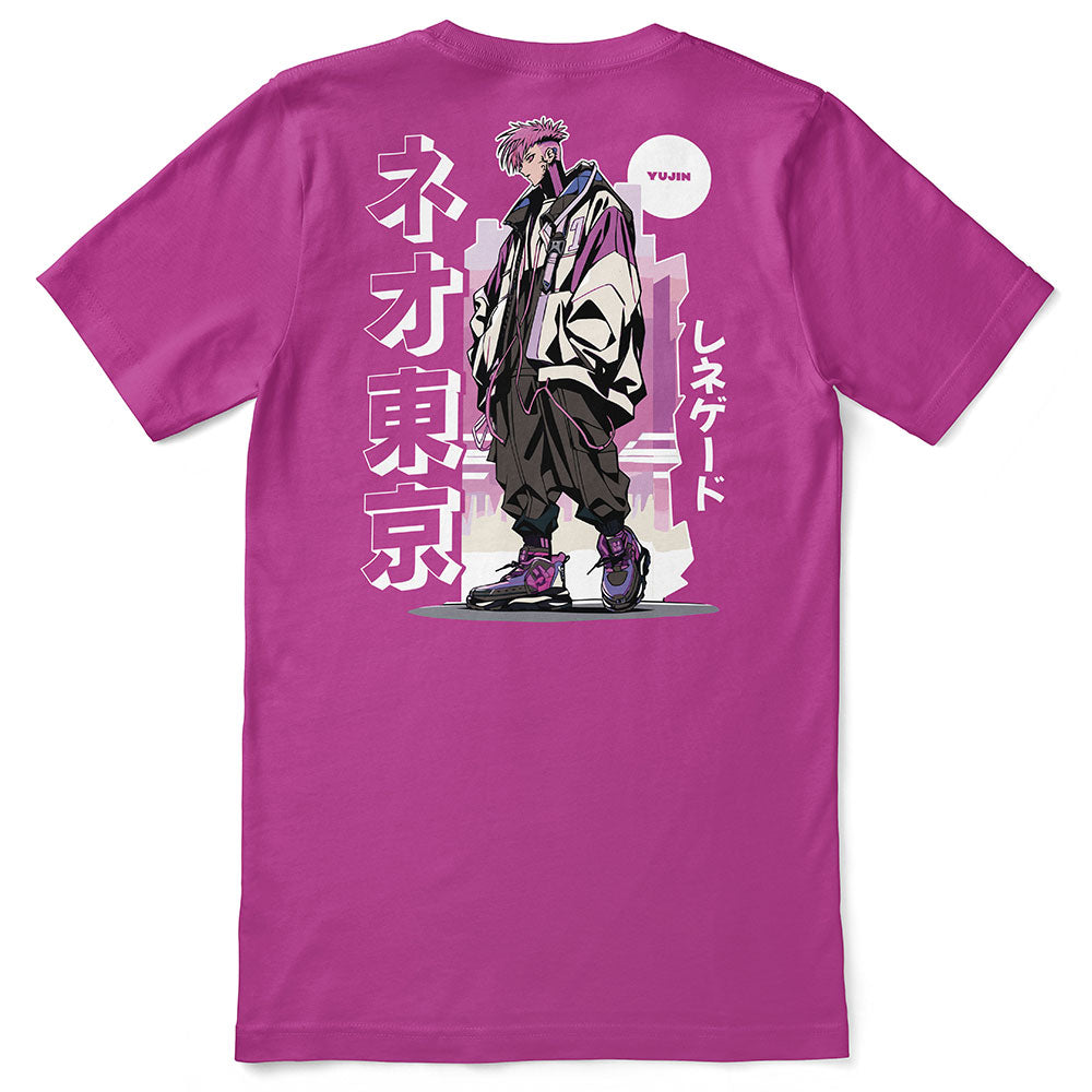 Cyberpunk King T-Shirt by Yūjin Clothing featuring vibrant, futuristic design with bold graphics and comfortable fit.