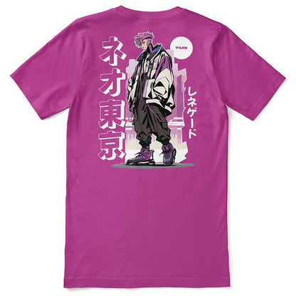Cyberpunk King T-Shirt by Yūjin Clothing featuring vibrant, futuristic design with bold graphics and comfortable fit.