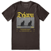 Dejavu Cat T-Shirt by Yūjin Clothing featuring a stylish feline graphic on a comfortable cotton T-shirt.