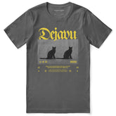 Yūjin Clothing Dejavu Cat T-Shirt featuring a stylish cat graphic on a comfortable casual tee