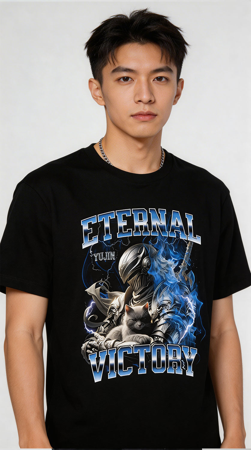 Yūjin Clothing Eternal Victory Cat T-Shirt featuring a detailed feline graphic on a comfortable casual tee