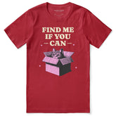 Find Me Cat T-Shirt by Yūjin Clothing featuring a playful cat graphic on a casual cotton T-shirt.