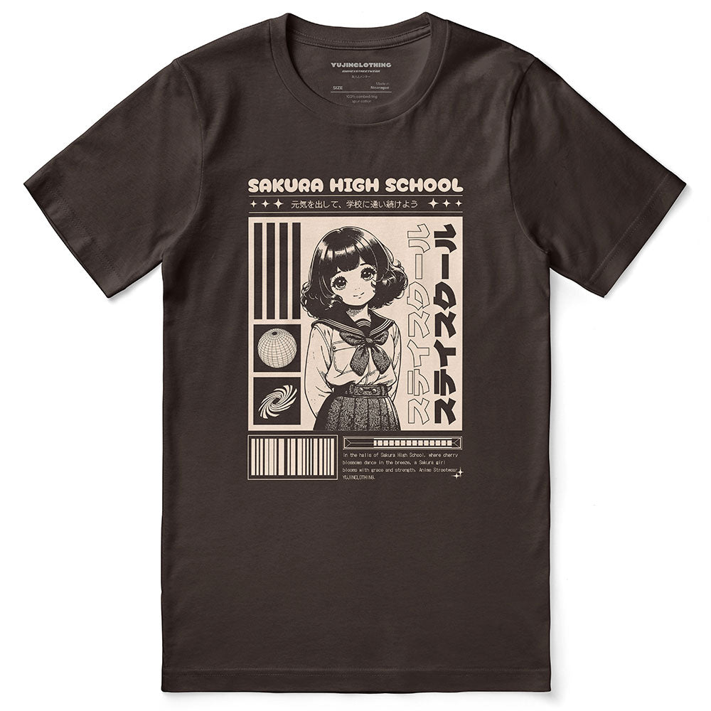 High school girl graphic T-shirt by Yūjin Clothing, featuring casual fit and youthful design perfect for everyday wear.