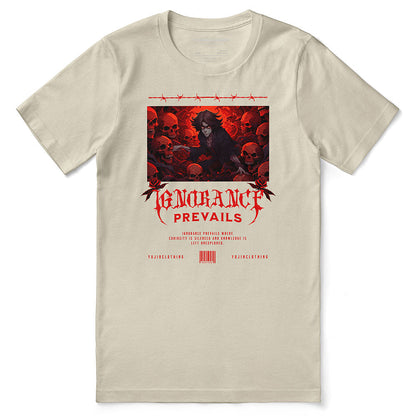 Yūjin Clothing Ignorance T-Shirt featuring a casual fit and graphic design, shown on a model in a relaxed streetwear style.