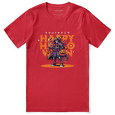 Yūjin Clothing Samurai Halloween T-Shirt featuring a detailed samurai warrior design on a casual black T-shirt.