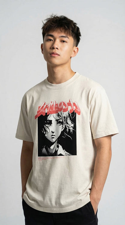 Yūjin Clothing Josei no Chikara oversized faded T-shirt with relaxed fit and distressed design, casual streetwear style.