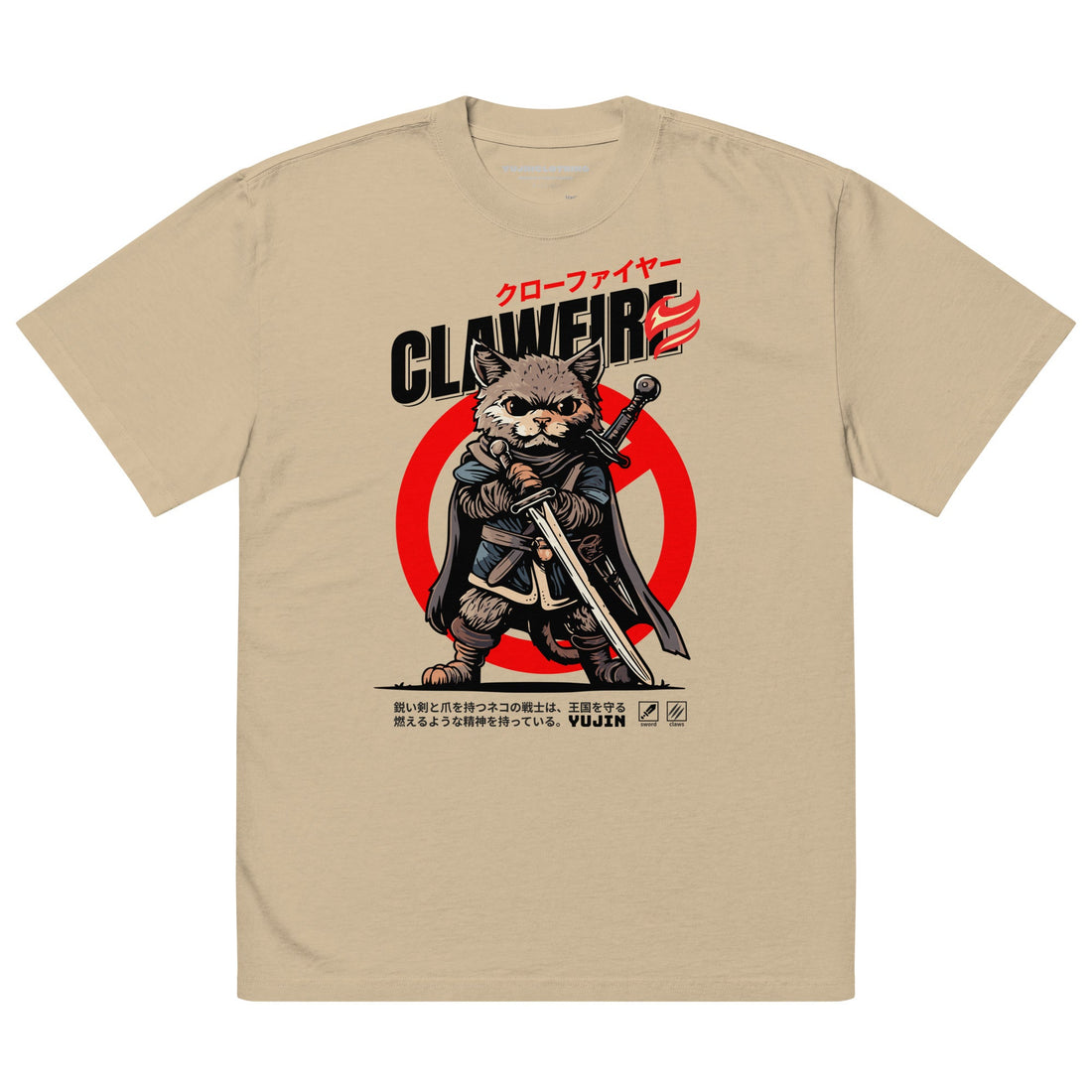 Yūjin Clothing Clawfire Oversized Faded Cat T-Shirt featuring a relaxed fit and a faded cat graphic design on soft fabric