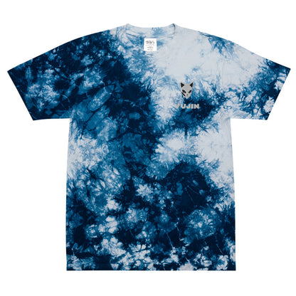 Yūjin Clothing Kitsune Mask tie-dye T-shirt featuring a colorful fox face design on soft cotton fabric.