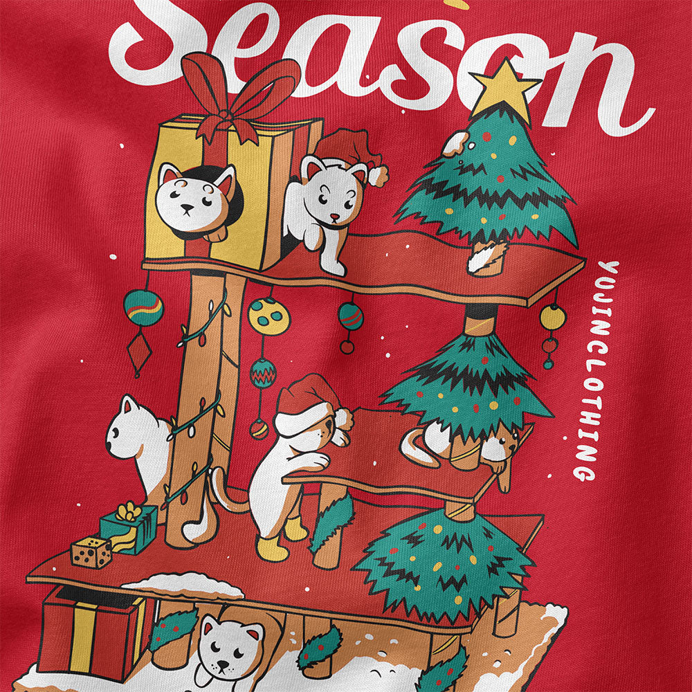 Light gray Joyful Season T-Shirt by Yūjin Clothing featuring a cheerful seasonal graphic on the front.