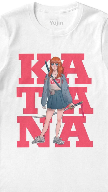 Yūjin Clothing Katana T-Shirt showing a graphic design of a katana sword on a casual black T-shirt.
