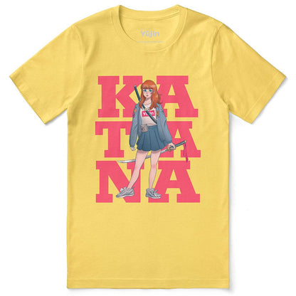 Yūjin Clothing Katana T-Shirt featuring a graphic design of a katana sword on a casual black cotton tee.
