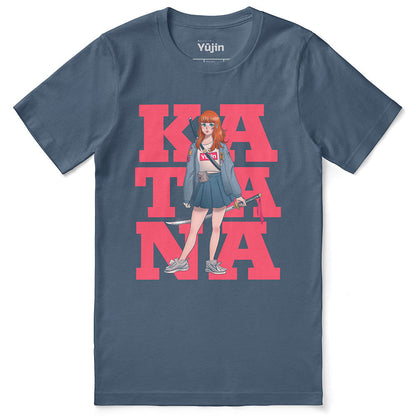Yūjin Clothing Katana T-Shirt featuring a graphic print of a katana sword on a casual black T-shirt.