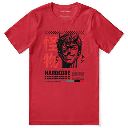 Black Hardcore Anime T-Shirt by Yūjin Clothing featuring bold anime-inspired graphic design and comfortable cotton fabric.