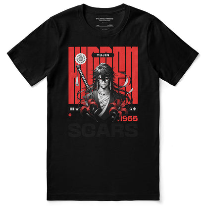 Yūjin Clothing Hidden Scars T-Shirt featuring a stylish graphic design and comfortable fit, made from soft fabric for everyday wear.