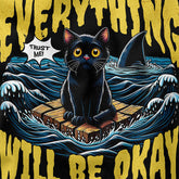 Yūjin Clothing "Everything Will Be Okay" cat T-Shirt featuring a comfortable fit and a cute cat graphic on the front.