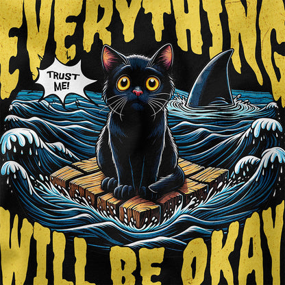 Yūjin Clothing "Everything Will Be Okay" cat T-Shirt featuring a comfortable fit and a cute cat graphic on the front.