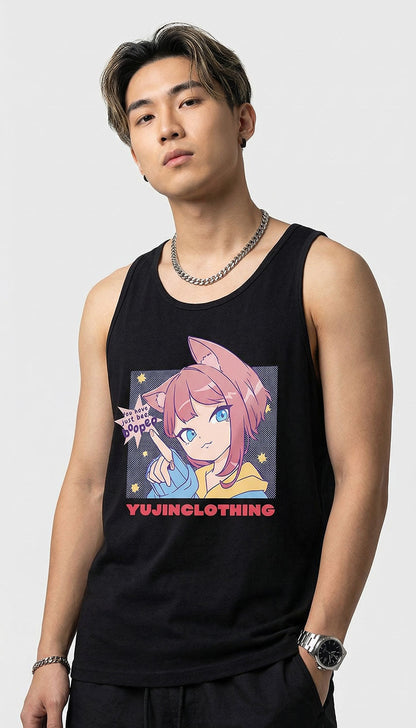 Yūjin Clothing Booped Tank Top featuring a relaxed fit and stylish design, perfect for casual wear and warm weather.