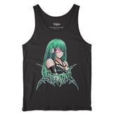Yūjin Clothing Power Level tank top in black, sleeveless athletic shirt with a bold graphic design on the front.