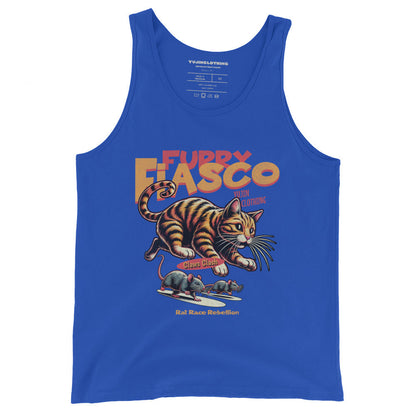 Furry Fiasco Cat Tank Top by Yūjin Clothing, featuring a soft, furry cat design on a comfortable sleeveless tank top.