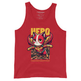 Yūjin Clothing hero cat tank top featuring a stylish cat graphic on a comfortable sleeveless shirt for casual wear.